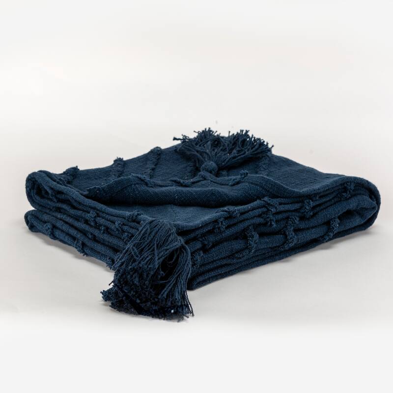 Rizzy Home Geometric Textured Cotton Throw - Blue
