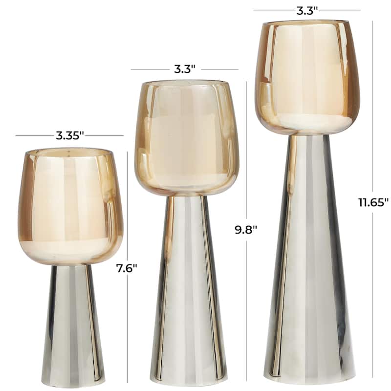 Stainless Steel Metal Candle Holder with Gold Cup Candle Holders - Set of 3 Silver or Gold - Roche River Decor