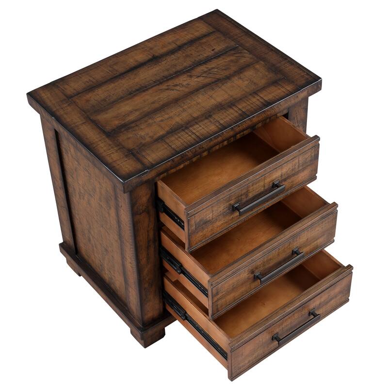 Rustic Farmhouse Nightstand - Reclaimed Solid Wood, Three Drawer Bedside Table, Small Wooden Dresser, Durable & Eco-Friendly