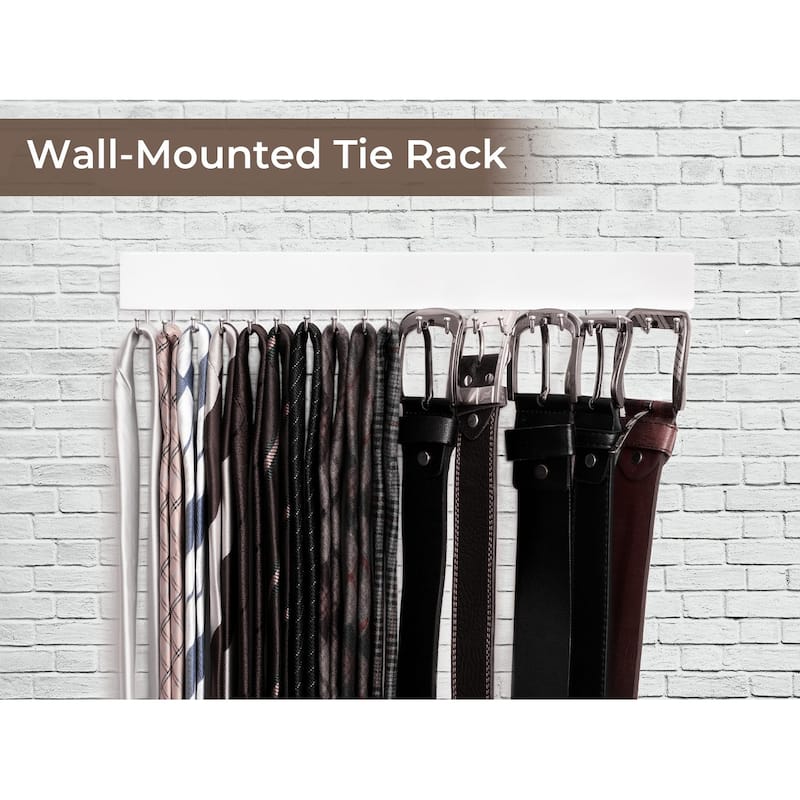 2-pack Wall-Mounted Wooden Hangers with 20 Hooks for Ties, Belts, Hats