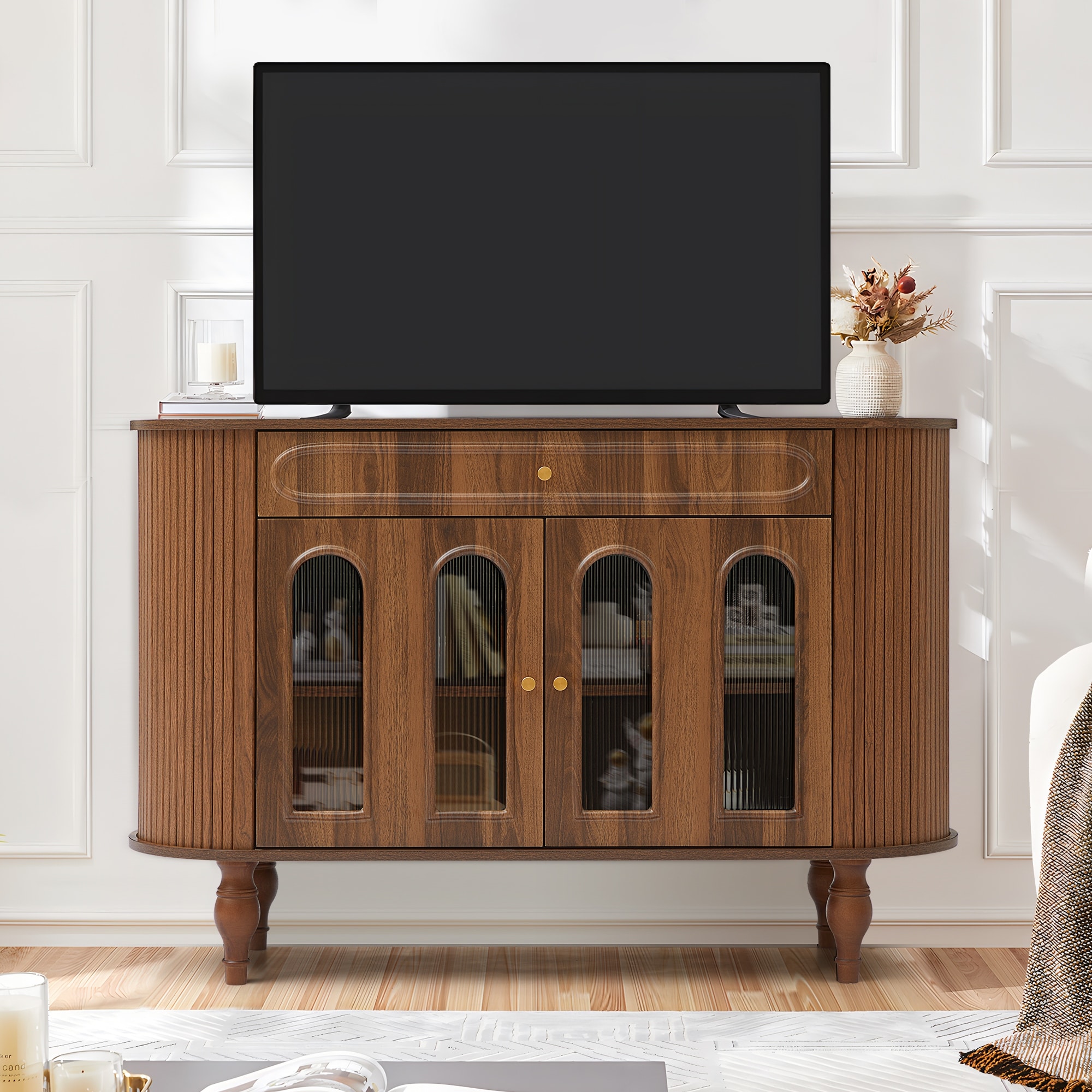 31.5in.H Oval-shaped Double-layer Storage Cabinet with Drawer