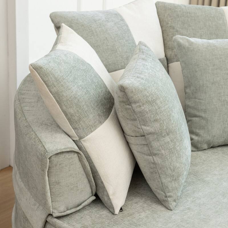 47.63" Round Lazy Fully Compression Sofa, Chenille, with Ottoman