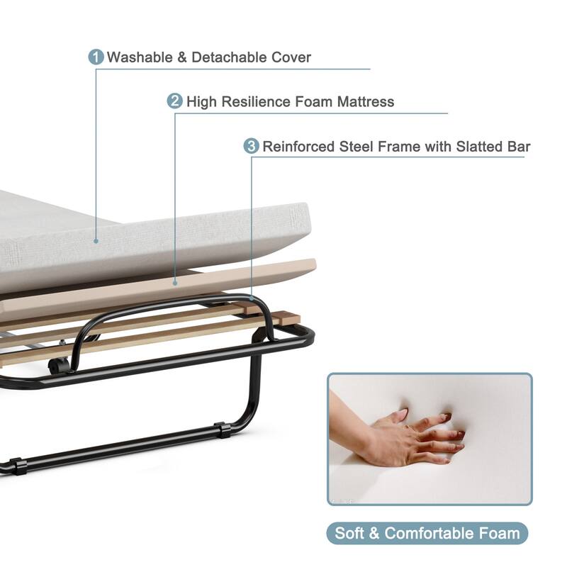 Gymax Folding Bed Rollaway Metal Guest Bed Sleeper Made in Italy w/