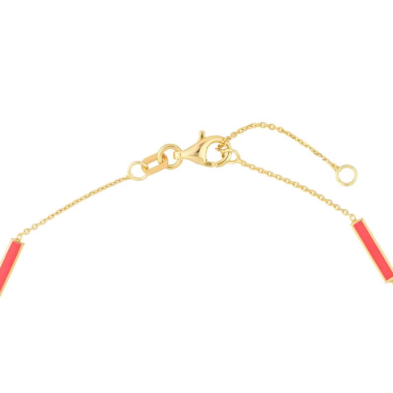 Curata 14k Yellow Gold 7.25" Neon Pink eEnamel Alternating Bar Bracelet