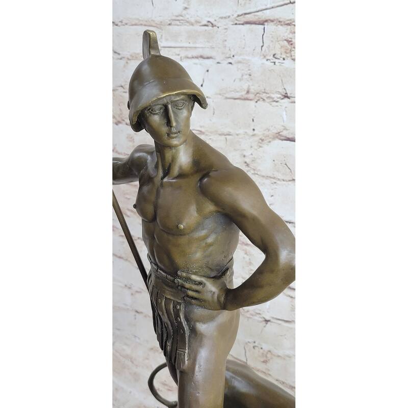 Roman Gladiator Warrior Imitative Lion Bronze Statue Sculpture Signed Original 20 Inches X 13 Inches