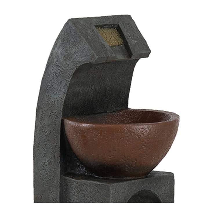 9.4x9.1x23.8" Black and Brown Sculptural Water Fountain with Bowl Basin, with Light and Pump, for Indoor and Outdoor