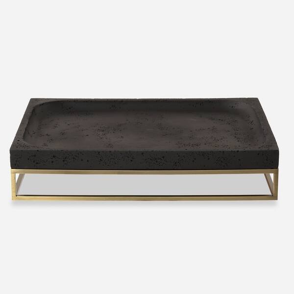 slide 2 of 5, Uttermost 18161 Shadowstone 18" Wide Stone, Metal Decorative Tray Black