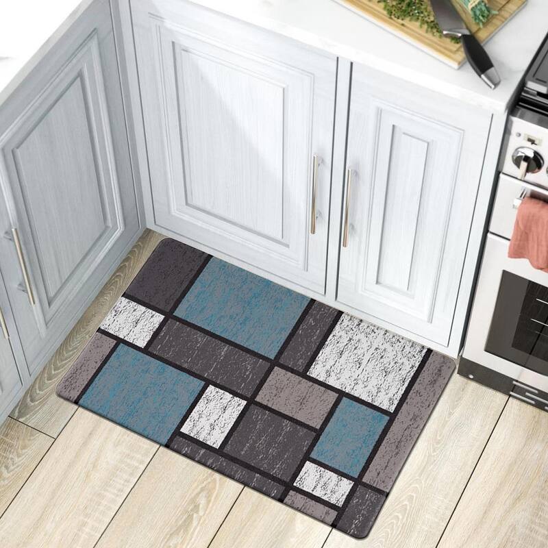 World Rug Gallery Contemporary Modern Boxes Anti Fatigue Standing Mat - 18" x 30" - Blue
