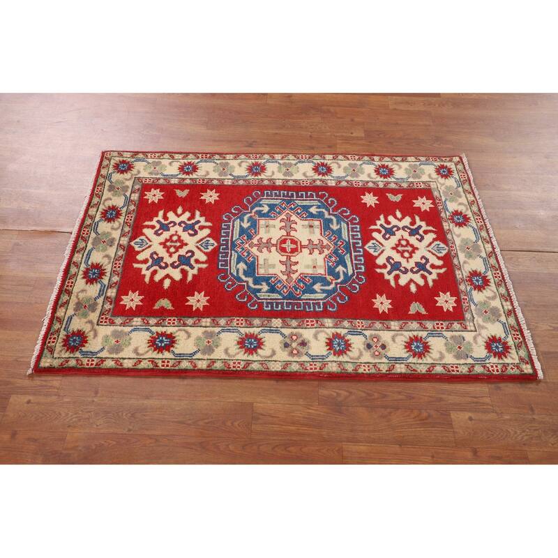 Traditional Red Kazak Foyer Rug Handmade Wool Carpet - 2'8" x 3'10"