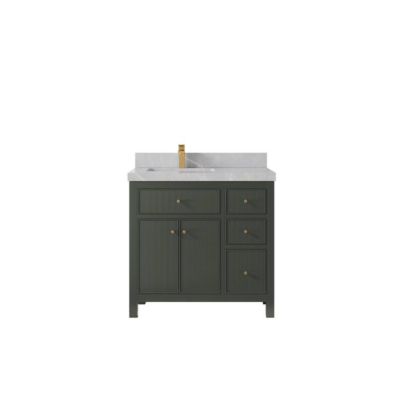 Willow Collections 36 in W x 22 in D Sonoma Left Offset Free Standing Reeded Bathroom Vanity with Countertop - 2" Pearl Gray - Pewter Green