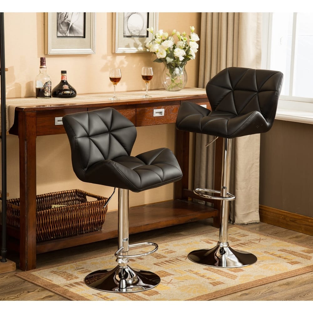 Roundhill Furniture Glasgow Height-adjustable Tufted Faux Leather Bar Stools (Set of 2)