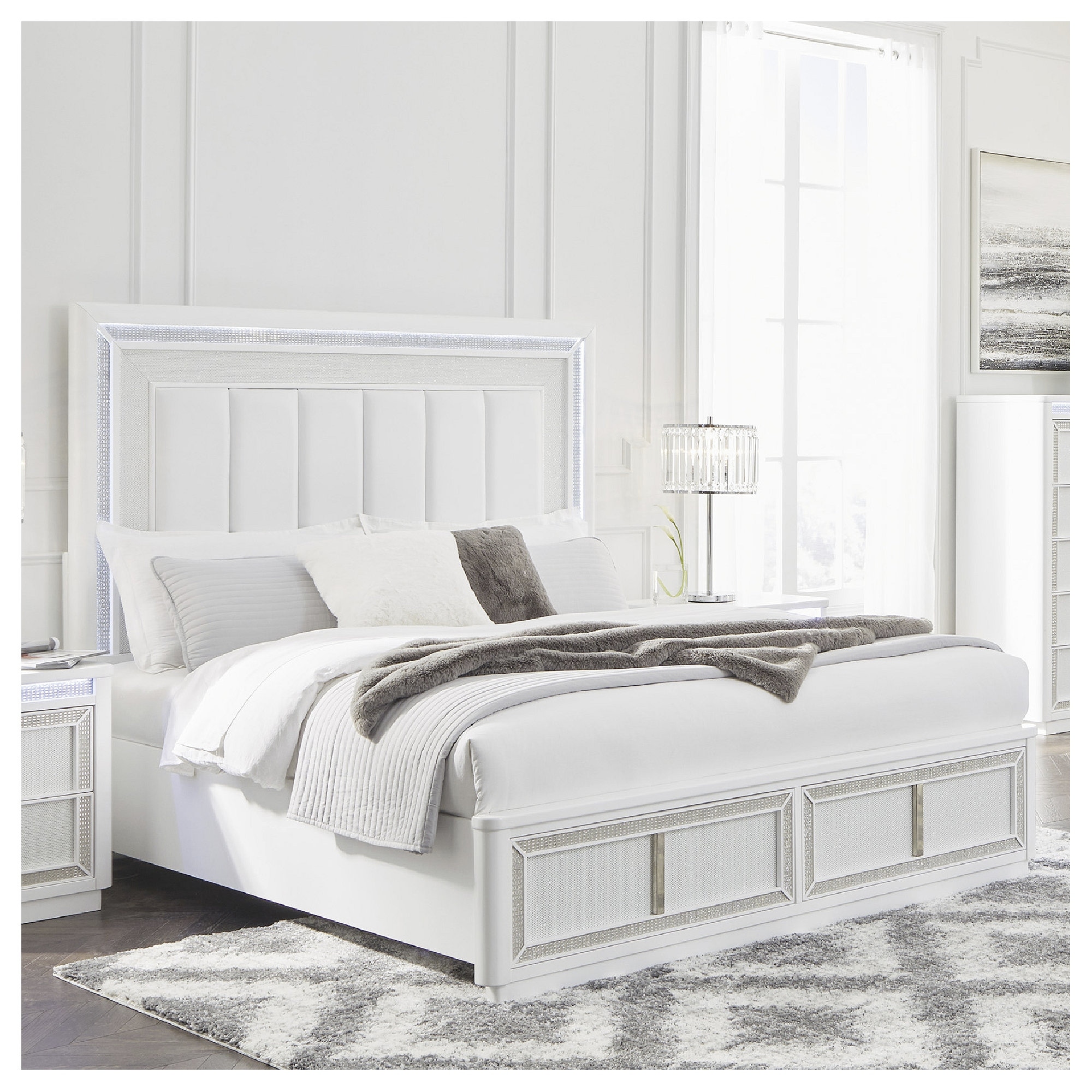 Signature Design by Ashley Chalanna White California King Upholstered Platform Storage Bed