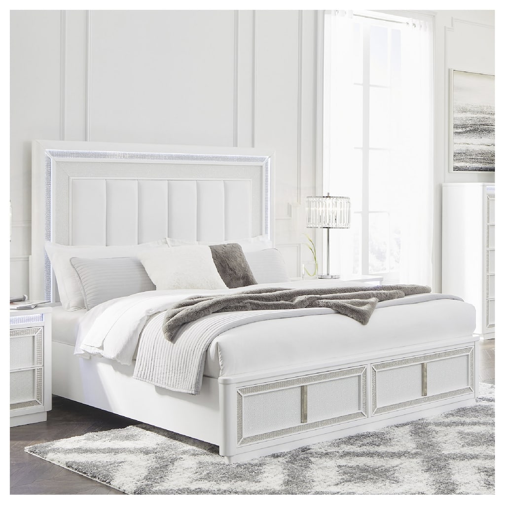 Signature Design by Ashley Chalanna White California King Upholstered Platform Storage Bed