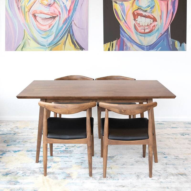 Benedetta 5-Piece Mid-Century Modern Dining Set with 4 Faux Leather Dining Chairs in Black