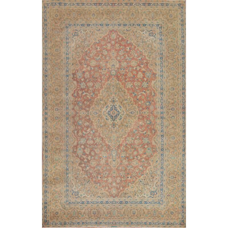 Hand Knotted Oriental 100% Wool Carpet Traditional Floral Pink Kashan Area Rug - 11' 11'' X 8' 8''