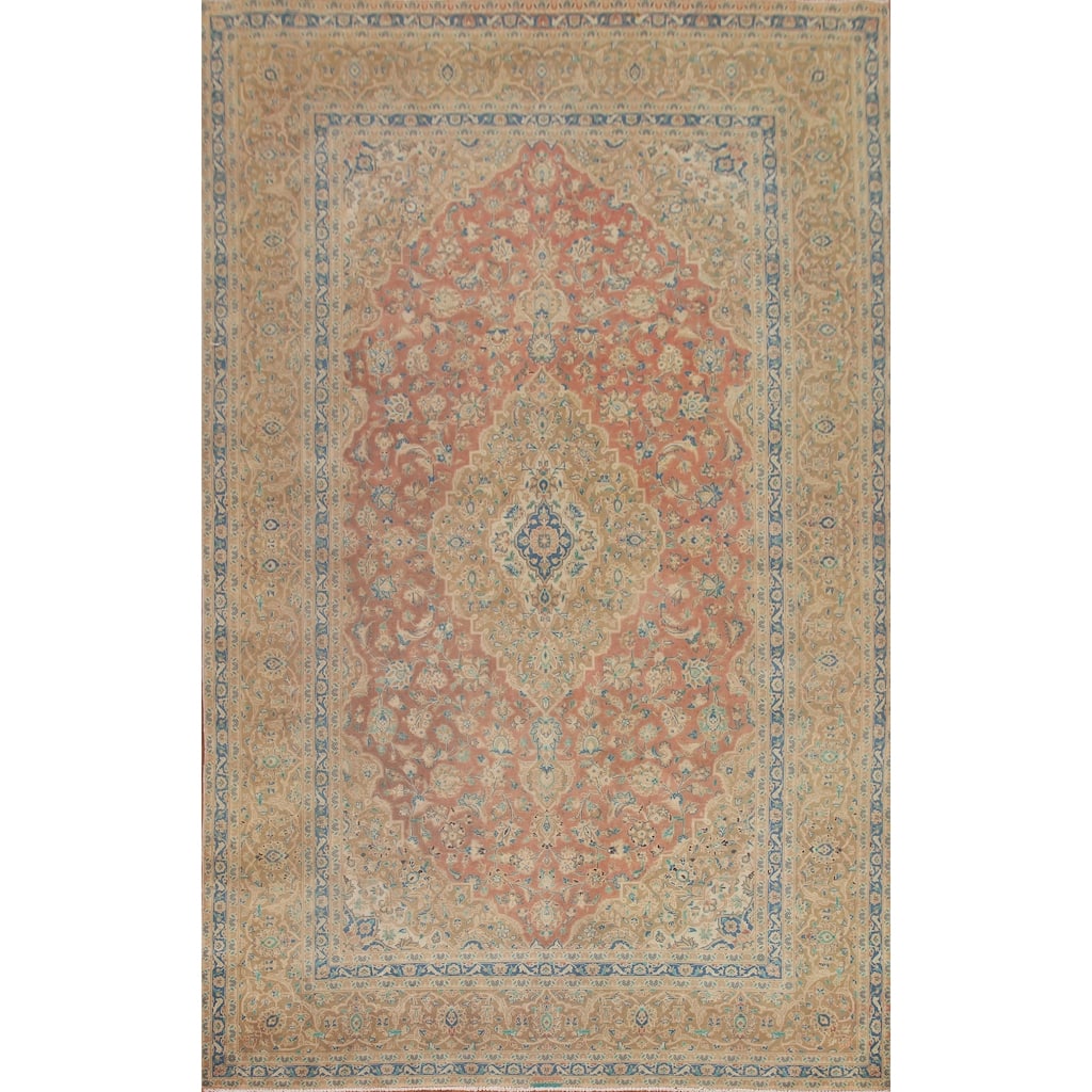 Hand Knotted Oriental 100% Wool Carpet Traditional Floral Pink Kashan Area Rug - 11' 11'' X 8' 8''