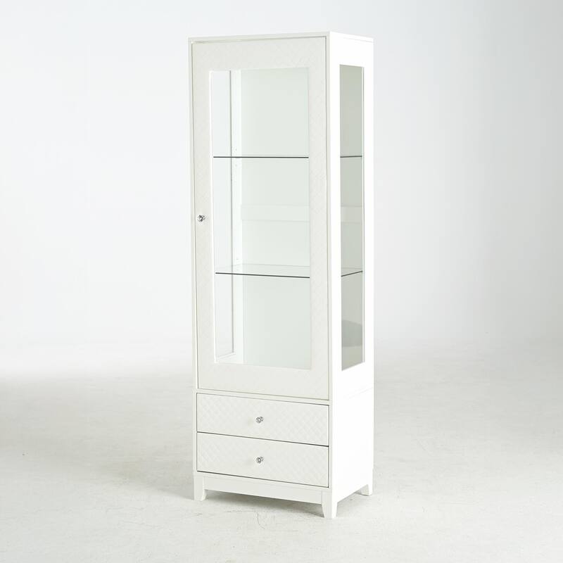 71" LED Display Cabinet with Upholstered Door & Glass Shelves
