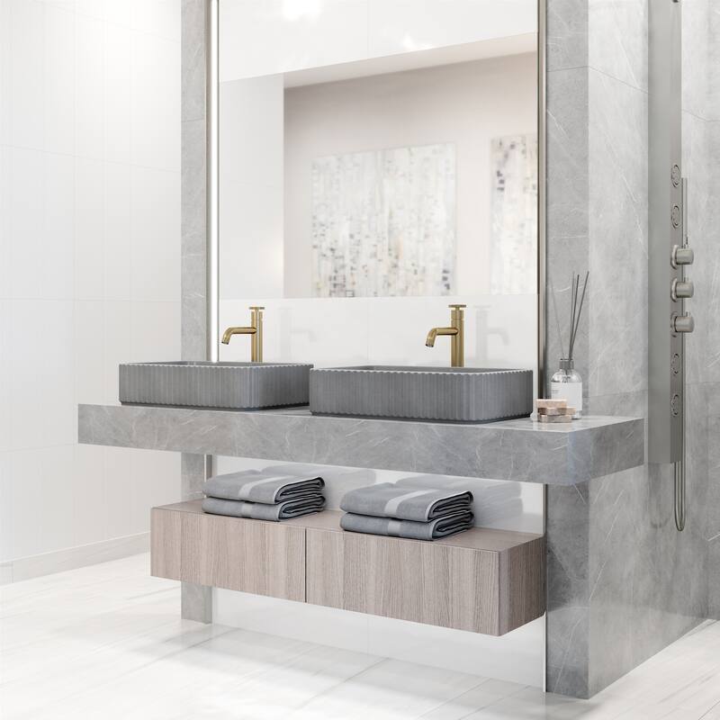 VIGO Windsor 21"L x 14"W Concrete Vessel Sink and Cass 12"H Faucet Set