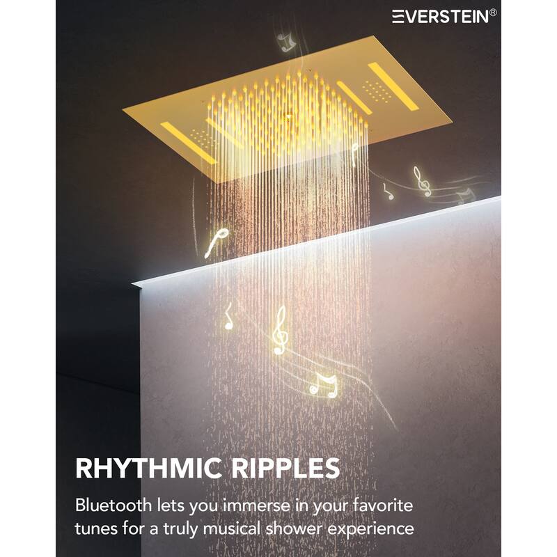 Dual Heads 20" Thermostatic Shower System, 64-Color LED Mood Lighting 3-Functions Shower Head with Bluetooth Music