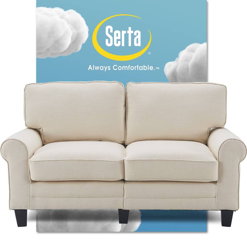Serta Copenhagen 61" Loveseat for Two People, Pillowed Back Cushions and Rounded Arms, Durable Modern Upholstered Fabric - Buttercream