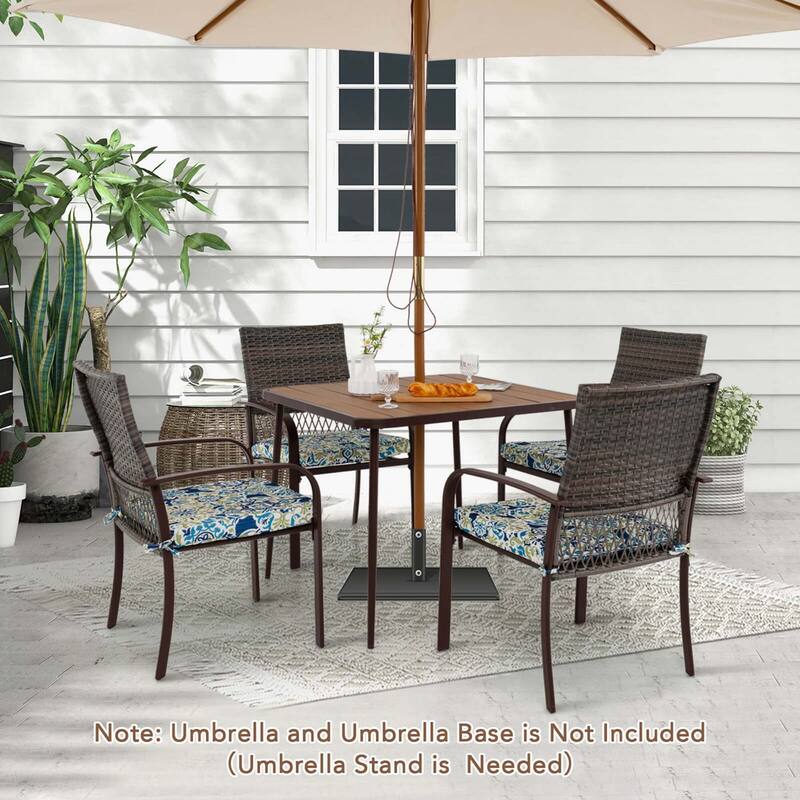 Costway 5 PCS Patio Dining Set with Wood-Plastic Tabletop & Umbrella - 5 PCS