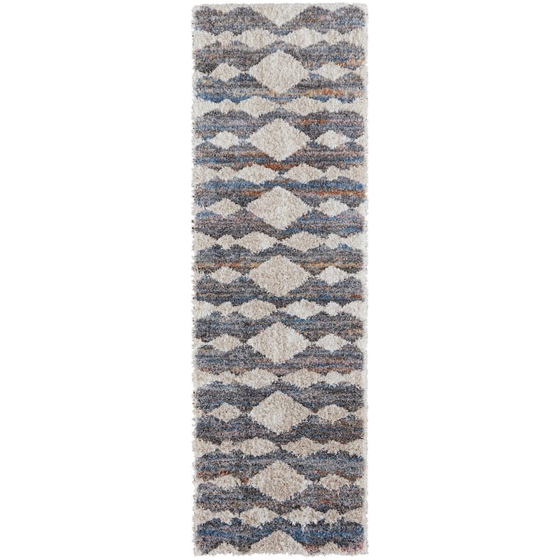 Grand Bazaar Caide Machine Made Diamond Transitional Area Rug - 2'6" x 8' - Tan/Ivory/Blue