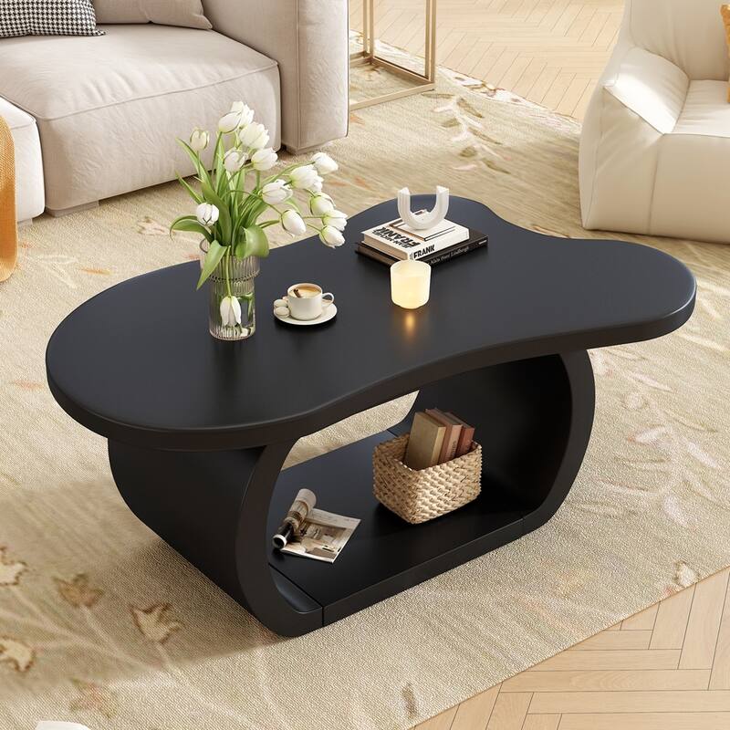 Modern Cloud Coffee Table Irregular End Table with Curved Legs - Black