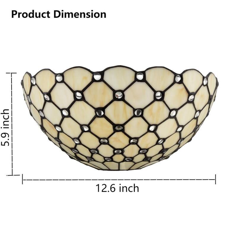 Anzio Tiffany Wall Sconce Antique Black & Art Stained Glass Shade with Crystal Beads