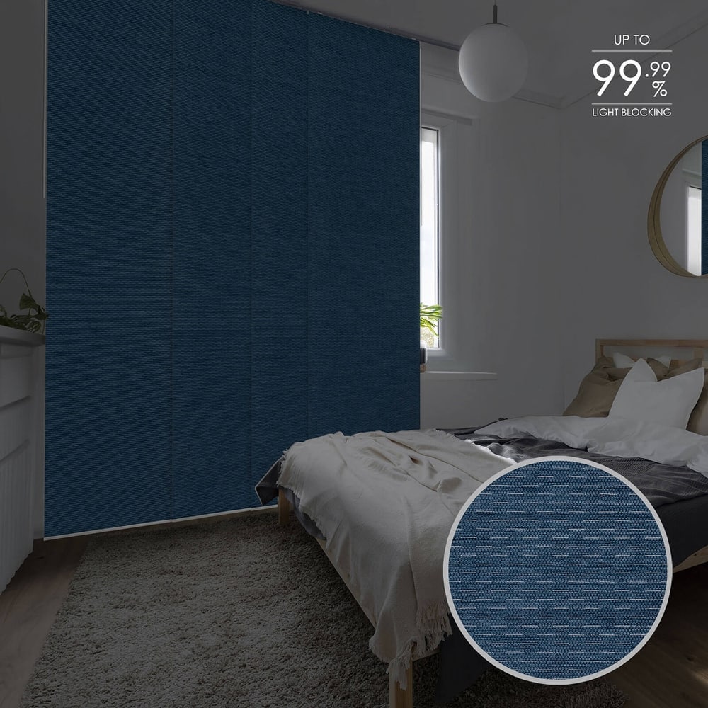 GoDear Design 99.99% Blackout & Sheer Natural Woven Adjustable Sliding Panel Track Blinds, Vertical Blinds, 45.8"- 86" W x 96" L