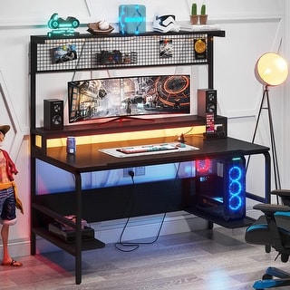55 Inch Gaming Desk with 2-Outlet & 2 USB Ports, Monitor Stand ...