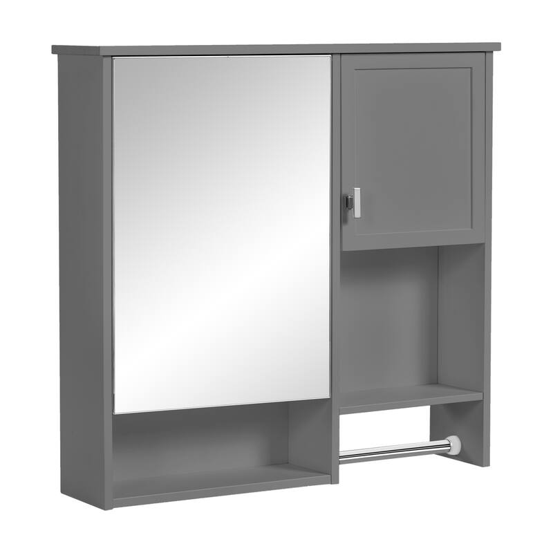 Roomfitters 29x28 Inch Modern Wall Mounted Medicine Cabinet, Mirror Storage Organizer with Integrated Towel Bar, Gray