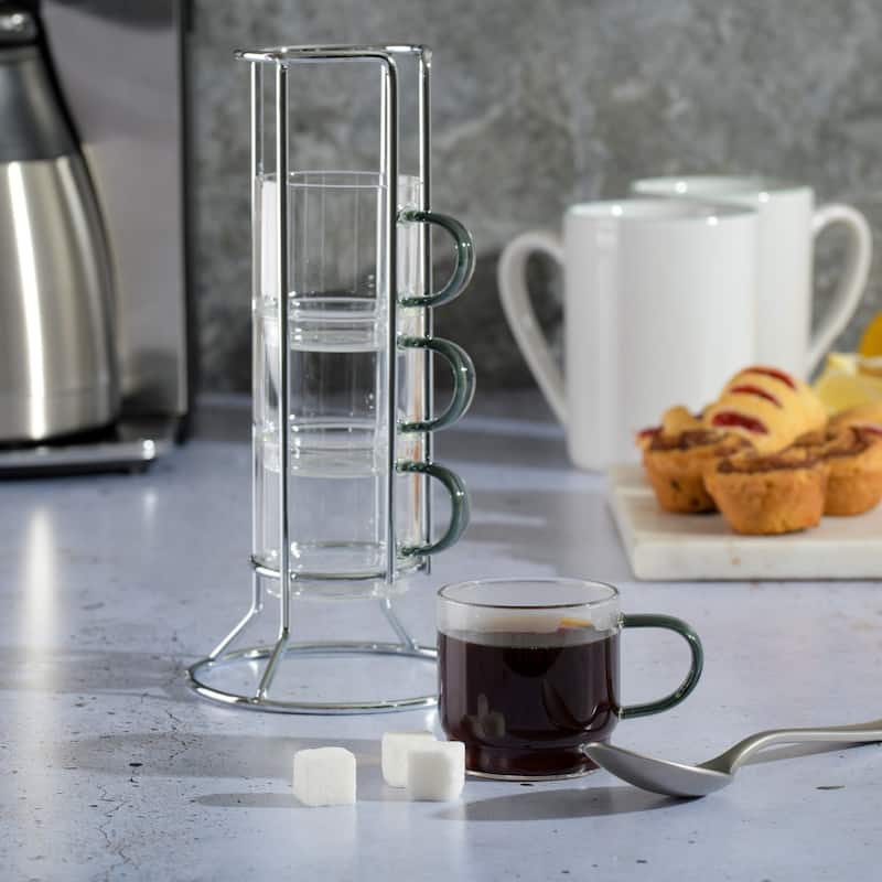Gibson Soho Lounge 4-Piece Glass Espresso Set W/Rack