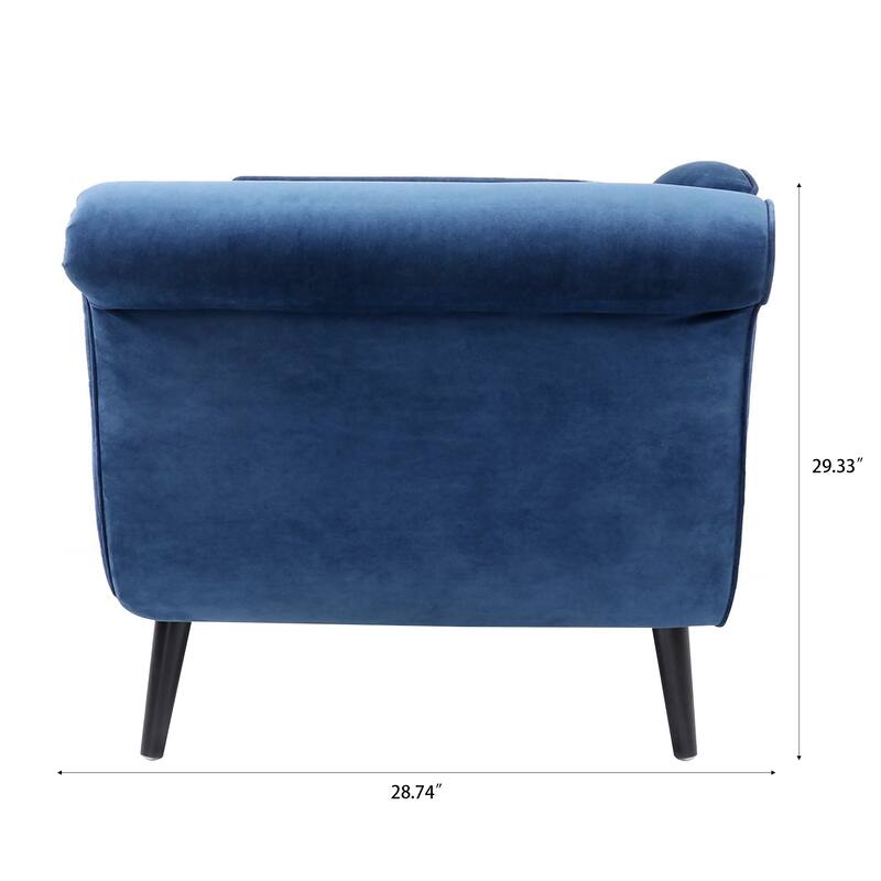 Blue Fabric Chaise Lounge with Scroll Arm, 68x29x29 inches