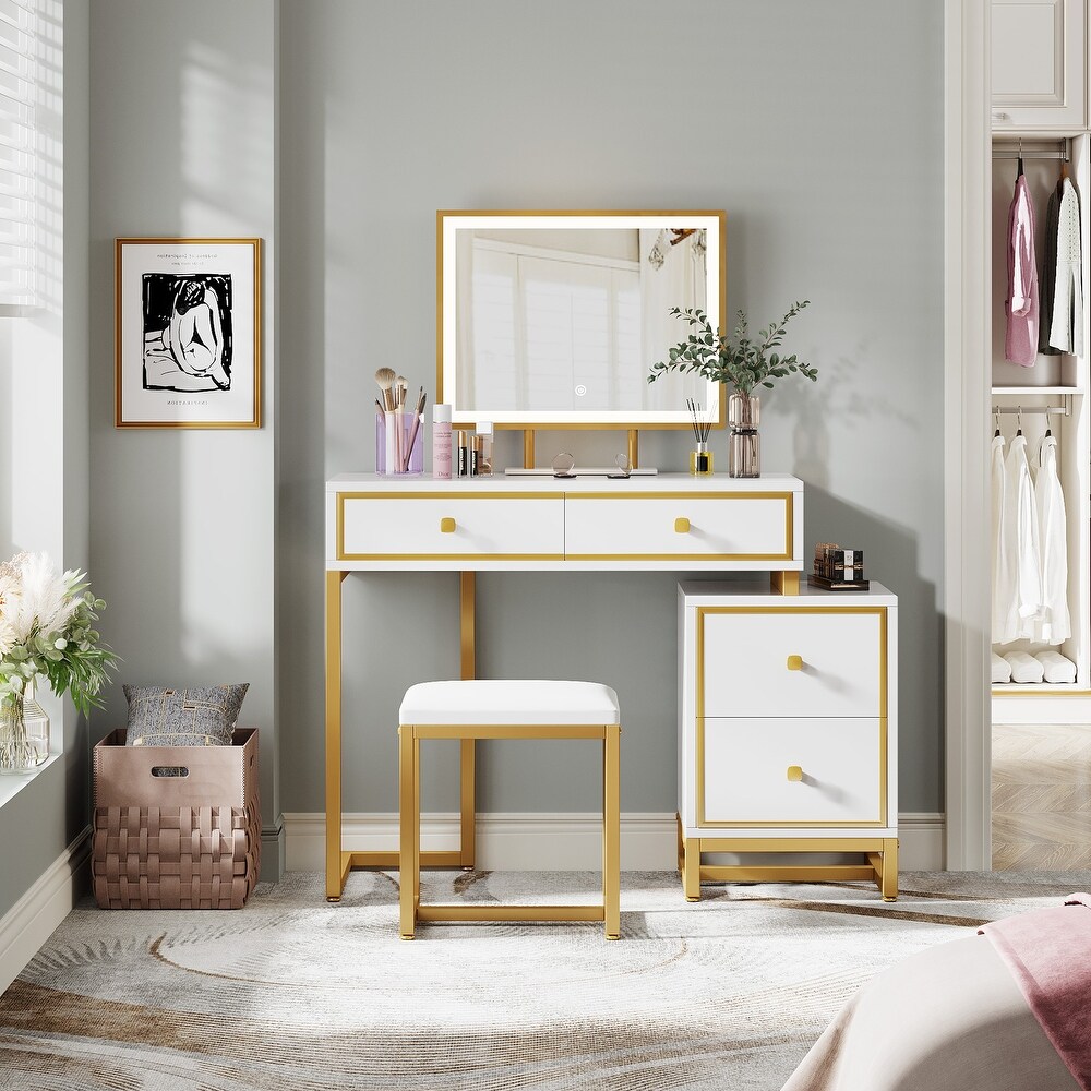 white and copper dressing table