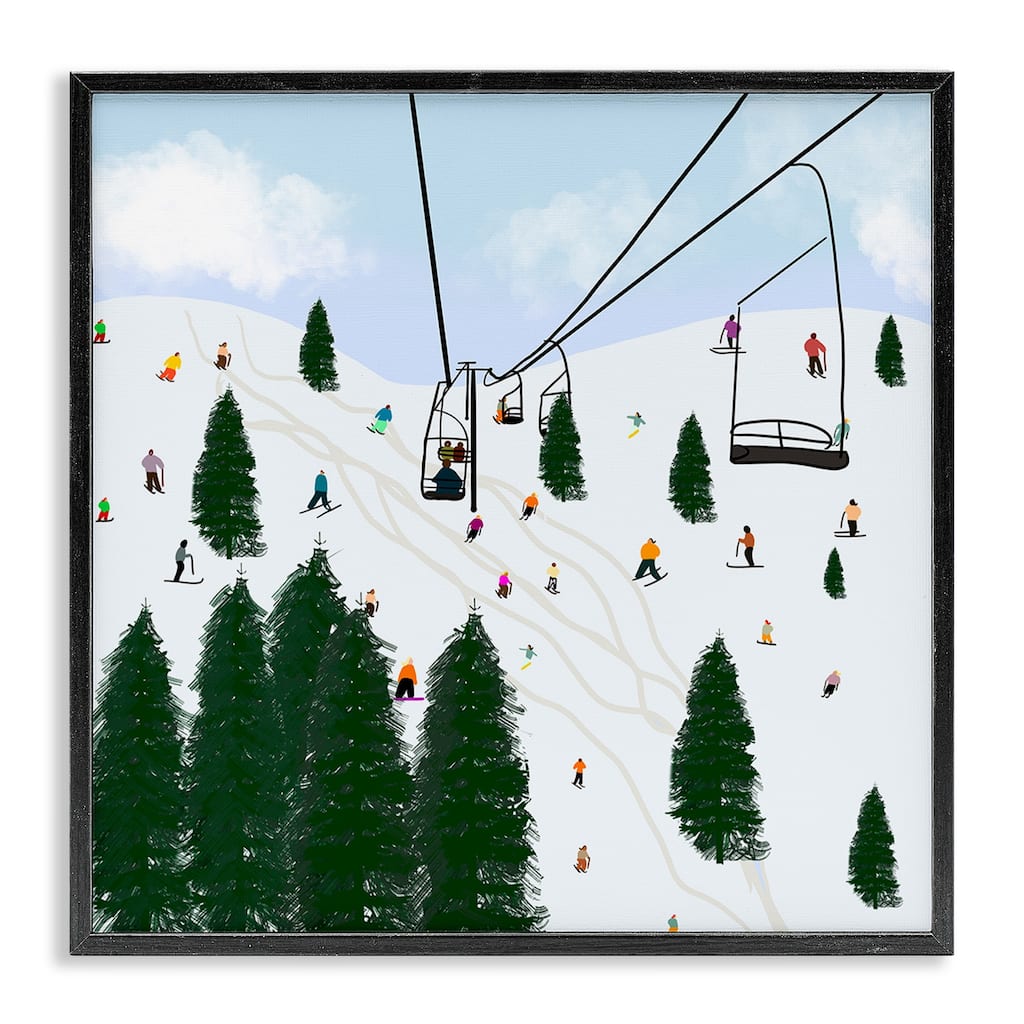 Stupell Ski Lift Mountain Landscape Busy Slopes Winter Athletes Framed Wall Art