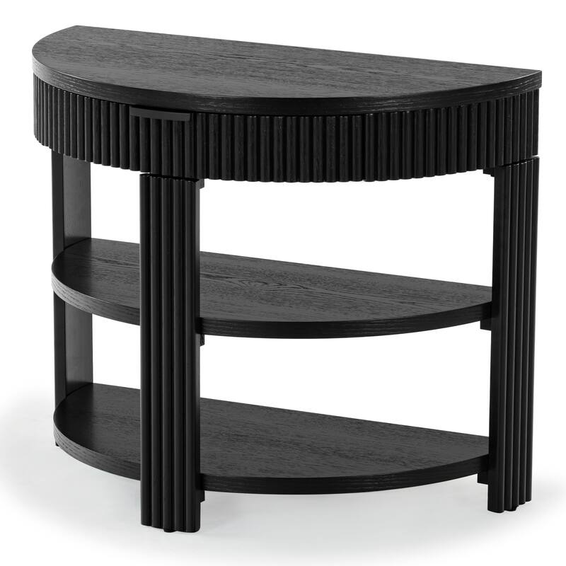 SAFAVIEH Couture Shelbie Reeded 1-Drawer 2-Shelf Half Moon Console Table - 32"W x 16"D x 26"H