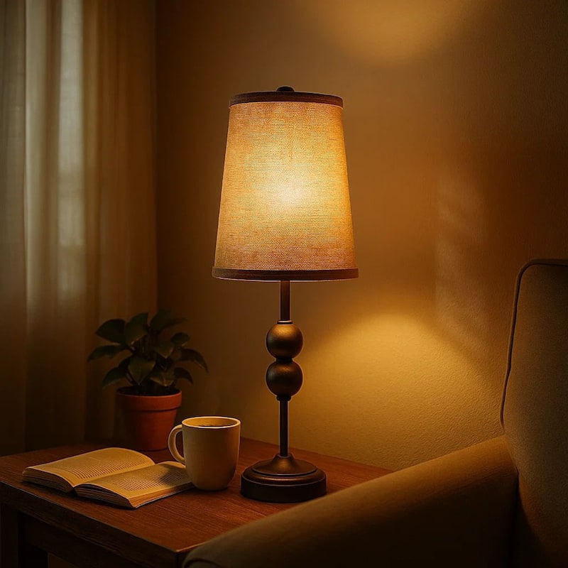 Metal Spindle Design Table Lamp Set of 2 with Cone Shade and Round Base, Black