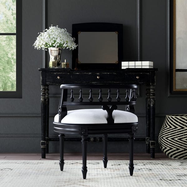 slide 2 of 8, Hathaway 22.5 in. W Oval Upholstered and Wood Traditional Vanity Seat Black Licorice