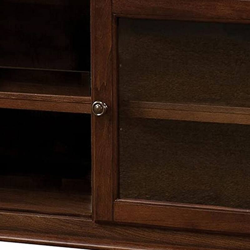 58 Inch Wood TV Entertainment Media Console, 2 Door, 2 Open Shelves, Walnut