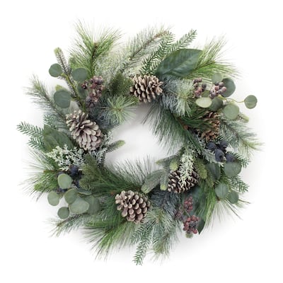 Mixed Pine Eucalyptus Berry Wreath 24"D - Green