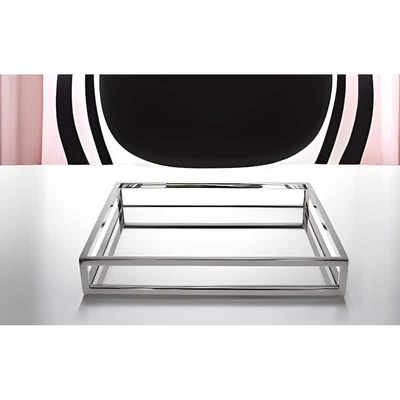 HomeRoots 14" White and Silver Square Metal Serving Tray - White and Silver