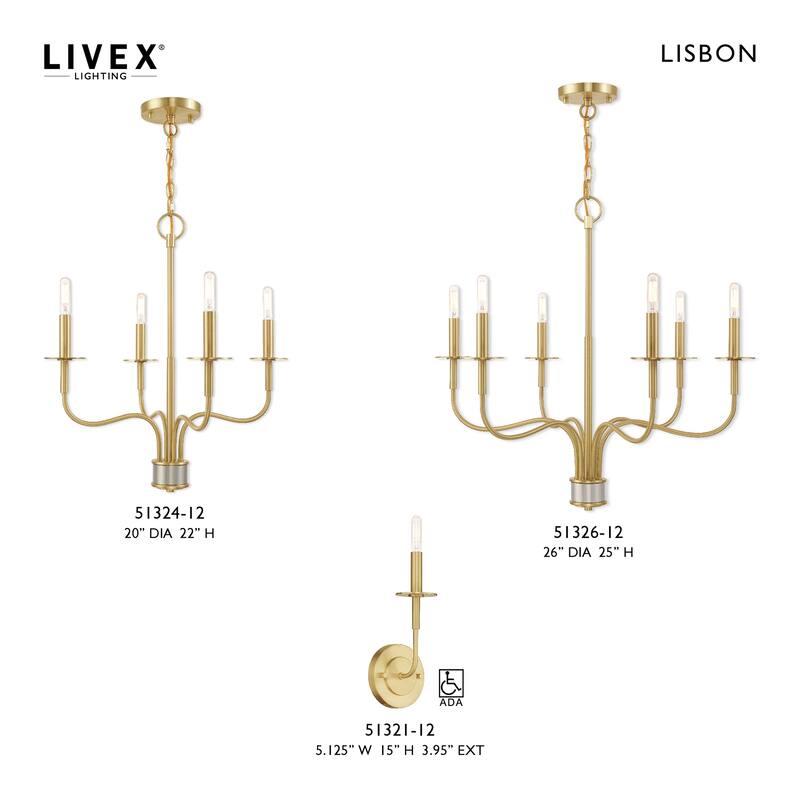 Livex Lighting 6-light Satin Brass Mini Chandelier, 51326-12 - 26"Dia. x 25"H