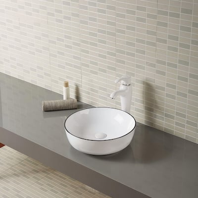 Delly White and Black Ceramic Round Basin Sink