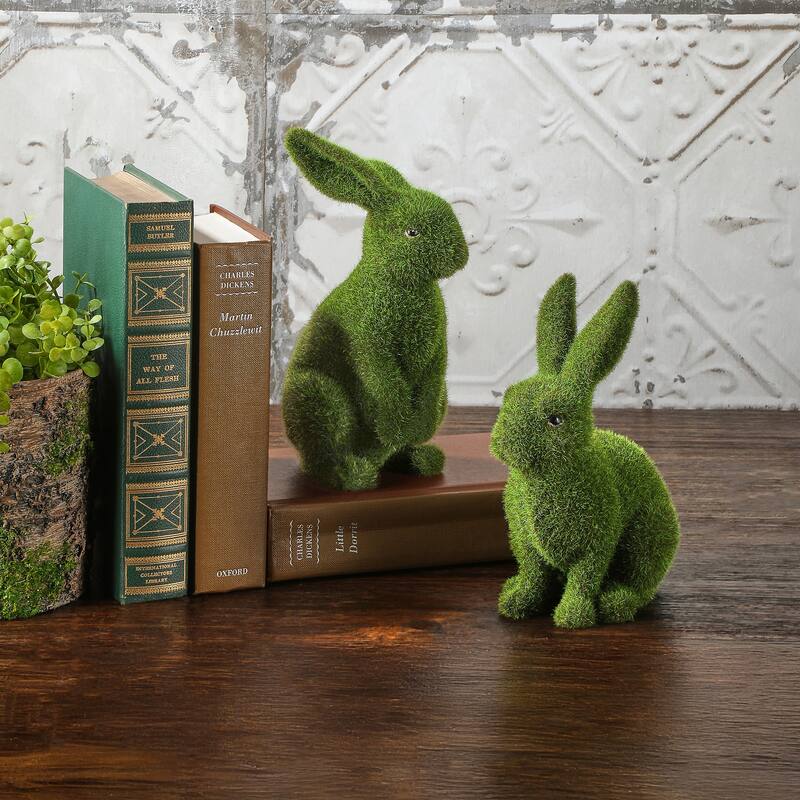 7-8" Resin Mossed Sit Bunny Set of 2