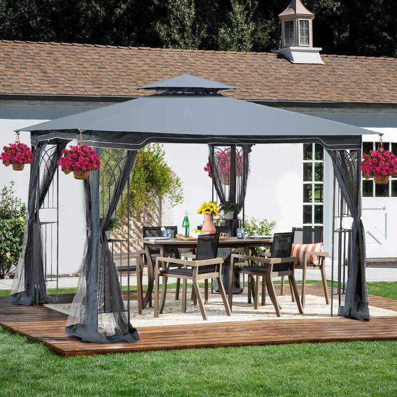 10x10 Outdoor Gazebo with Double Roof, Mosquito Net, and Durable Steel Frame for Garden and Backyard
