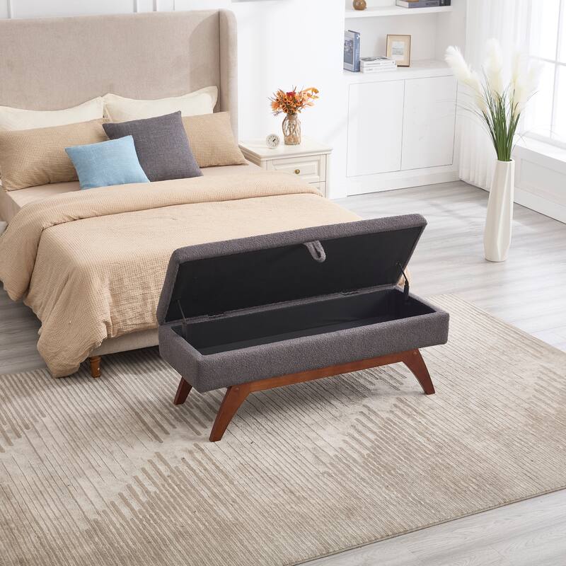 Teddy wool fabric, solid wood feet for solid weighing, and bed end stool with storage function