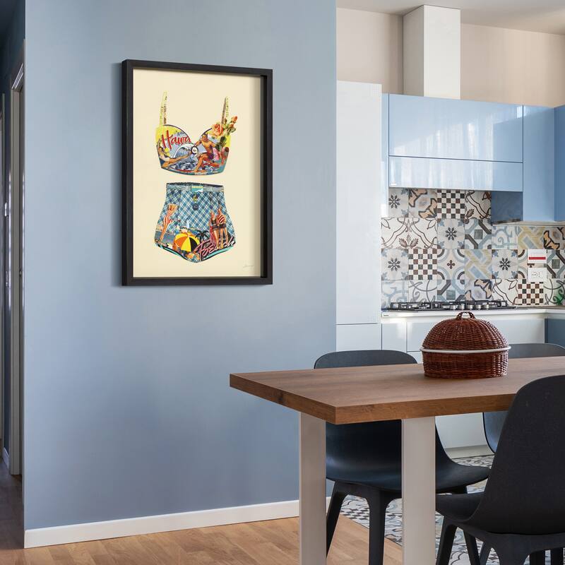 "Hawaii Beach" Dimensional Collage Framed Graphic Art Under Glass Wall Art