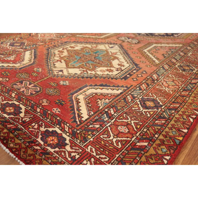 Hand Knotted Oriental 100% Wool Carpet Traditional Geometric Oranges & Rust Bakhtiari Area Rug - 10' 7'' X 4' 6''