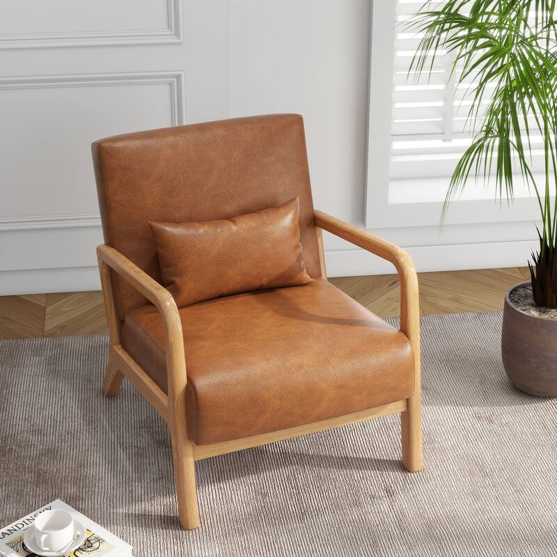 Mid Century Solid Wood Upholstered Accent Chair