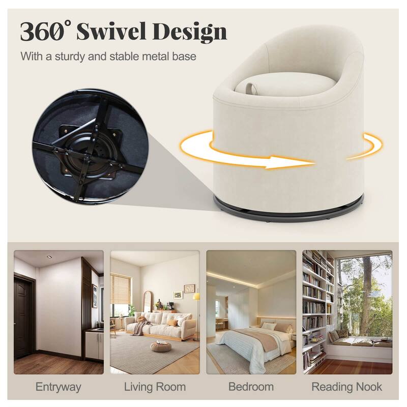 Costway 1/2 PCS Barrel Chair with Storage 360° Swivel Upholstered - See Details